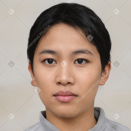 Neutral asian young-adult male with short  black hair and brown eyes