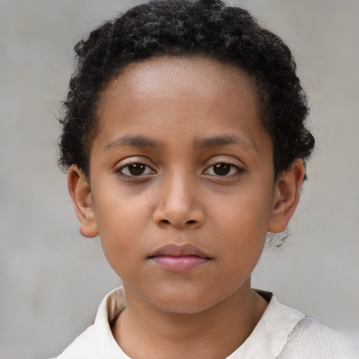 Neutral black child female with short  brown hair and brown eyes