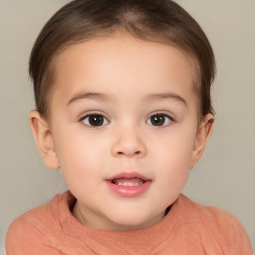 Neutral white child female with short  brown hair and brown eyes