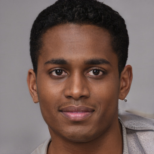 Neutral black young-adult male with short  brown hair and brown eyes