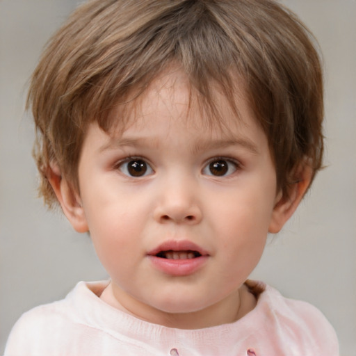 Neutral white child female with short  brown hair and brown eyes