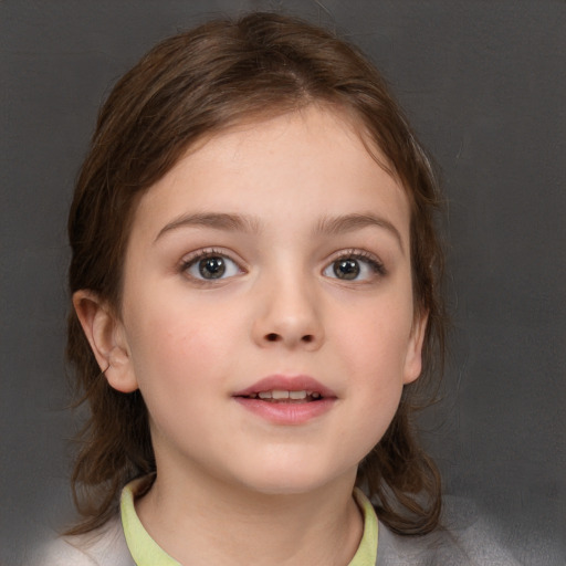 Neutral white child female with medium  brown hair and brown eyes