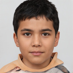 Neutral asian child male with short  black hair and brown eyes