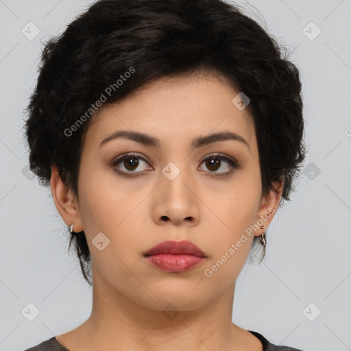 Neutral asian young-adult female with medium  brown hair and brown eyes