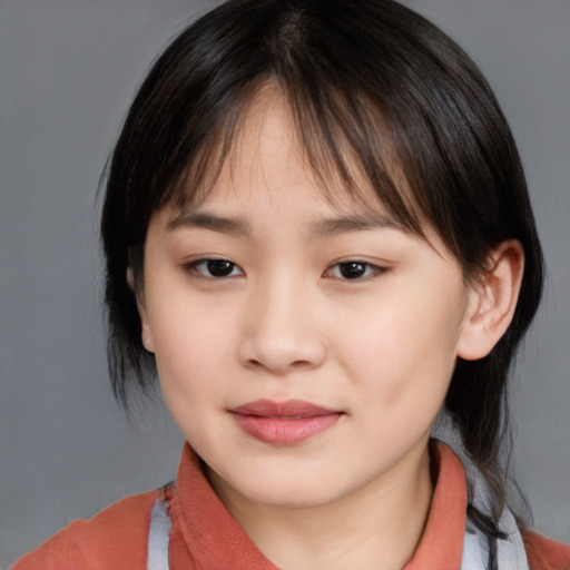 Neutral asian young-adult female with medium  brown hair and brown eyes