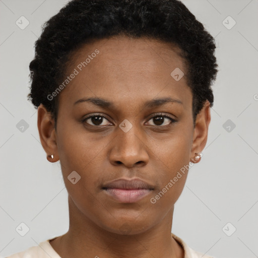 Neutral black young-adult female with short  brown hair and brown eyes