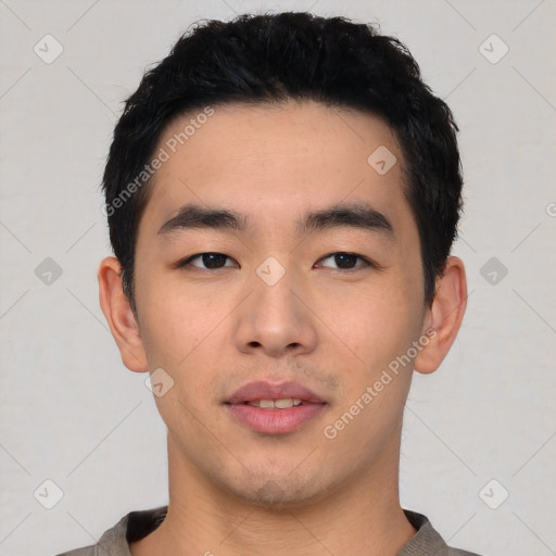 Neutral asian young-adult male with short  black hair and brown eyes