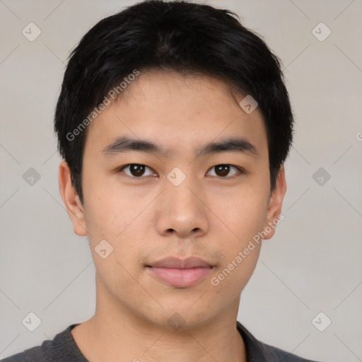 Neutral asian young-adult male with short  black hair and brown eyes