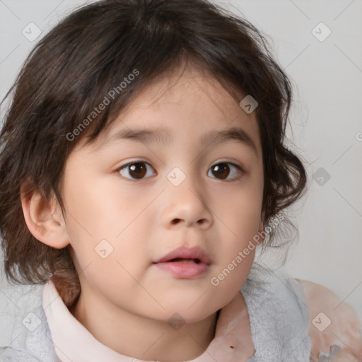 Neutral white child female with medium  brown hair and brown eyes