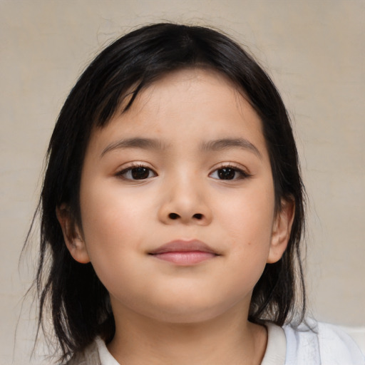 Neutral asian child female with medium  brown hair and brown eyes
