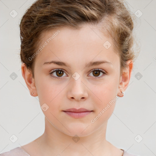 Neutral white child female with short  brown hair and brown eyes