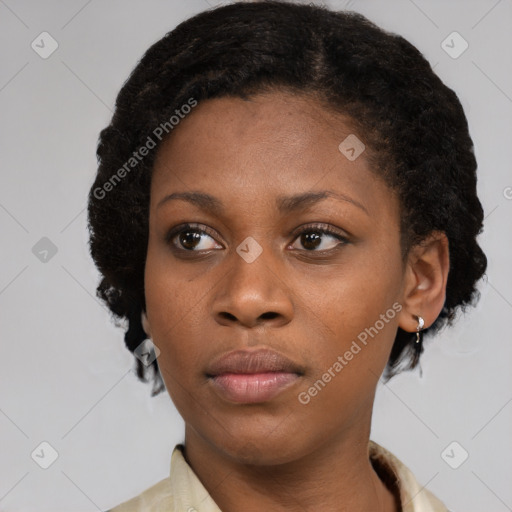 Neutral black young-adult female with short  brown hair and brown eyes