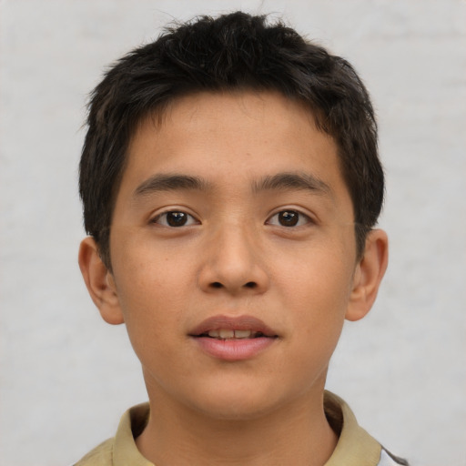 Neutral asian young-adult male with short  brown hair and brown eyes