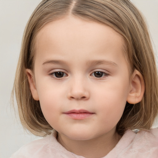 Neutral white child female with medium  brown hair and brown eyes