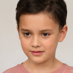 Joyful white child male with short  brown hair and brown eyes