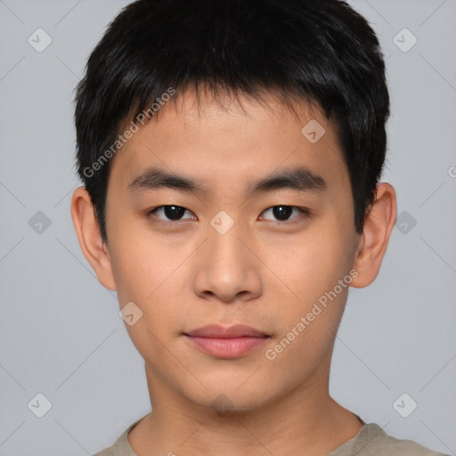 Neutral asian young-adult male with short  black hair and brown eyes