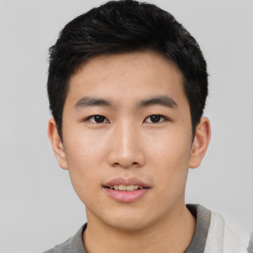 Neutral asian young-adult male with short  black hair and brown eyes