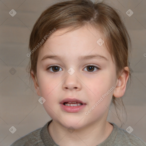 Neutral white child female with medium  brown hair and brown eyes