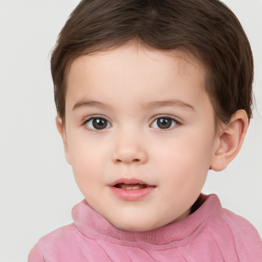 Neutral white child female with short  brown hair and brown eyes