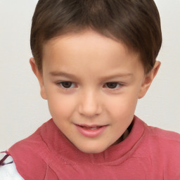 Joyful white child female with short  brown hair and brown eyes