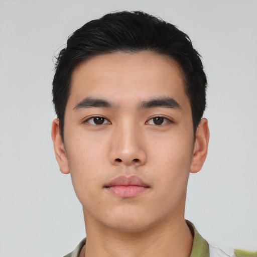 Neutral asian young-adult male with short  black hair and brown eyes