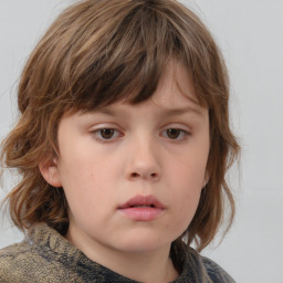 Neutral white child female with medium  brown hair and grey eyes