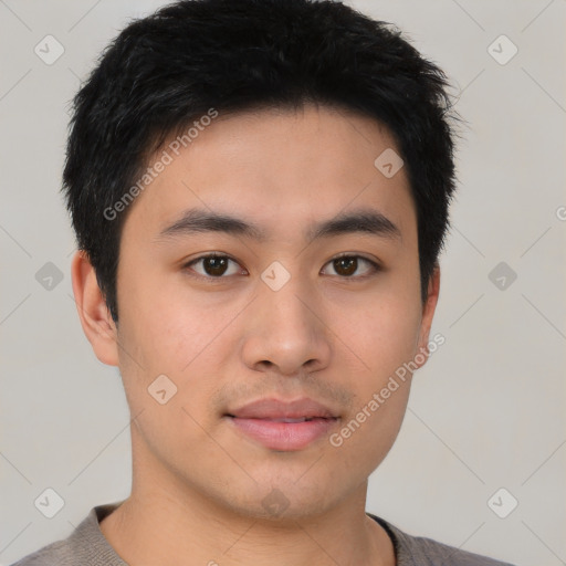 Neutral asian young-adult male with short  black hair and brown eyes