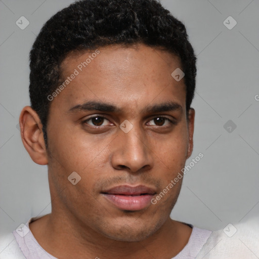 Neutral black young-adult male with short  brown hair and brown eyes