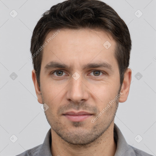 Neutral white adult male with short  brown hair and brown eyes