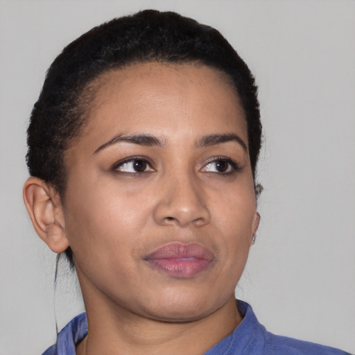 Neutral black young-adult female with short  brown hair and brown eyes