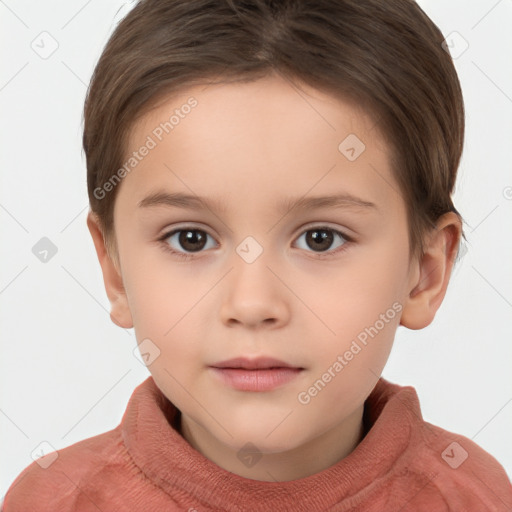 Neutral white child female with short  brown hair and brown eyes