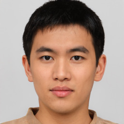 Neutral asian young-adult male with short  brown hair and brown eyes