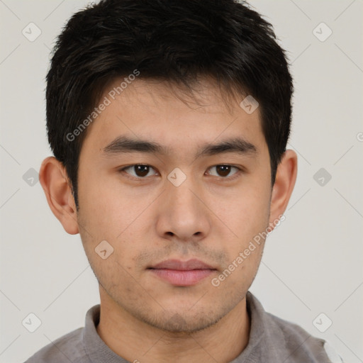 Neutral asian young-adult male with short  brown hair and brown eyes