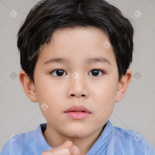 Neutral asian child male with short  brown hair and brown eyes