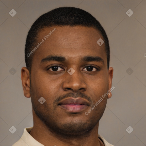 Neutral black young-adult male with short  brown hair and brown eyes