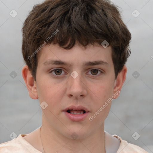 Neutral white child male with short  brown hair and brown eyes