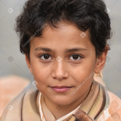 Joyful white child male with short  brown hair and brown eyes