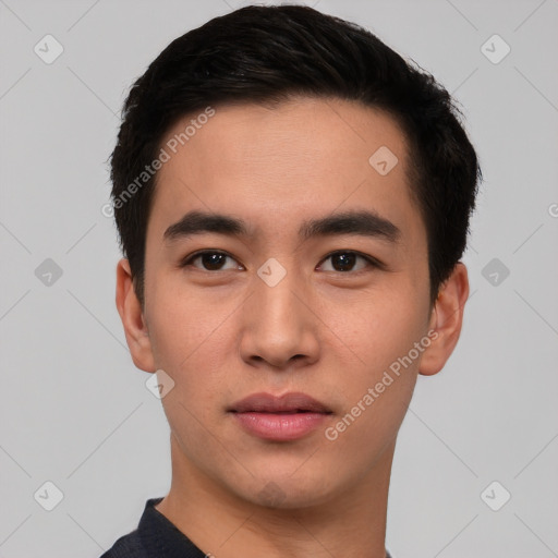 Neutral asian young-adult male with short  black hair and brown eyes