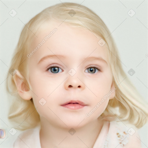 Neutral white child female with medium  brown hair and blue eyes