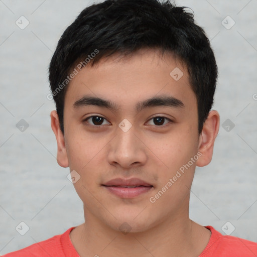 Neutral asian young-adult male with short  brown hair and brown eyes