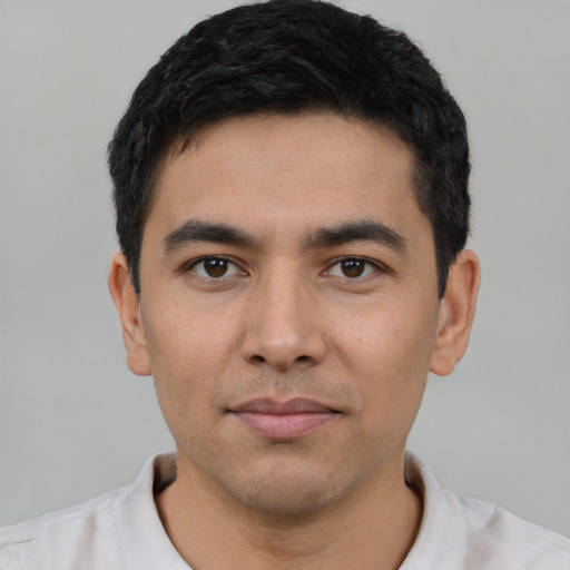 Neutral asian young-adult male with short  black hair and brown eyes