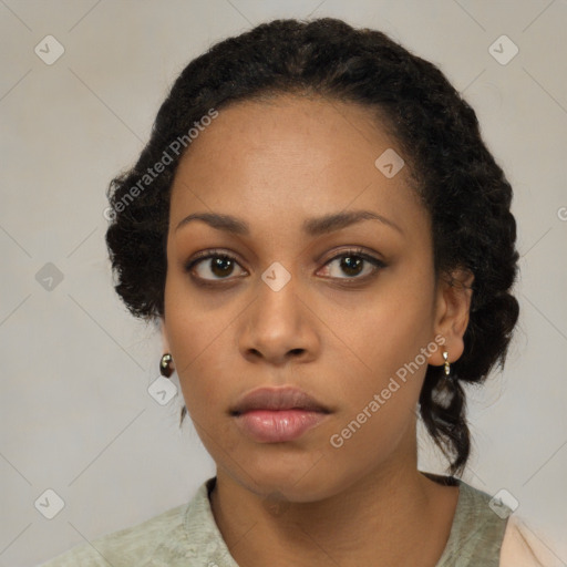 Neutral black young-adult female with medium  black hair and brown eyes