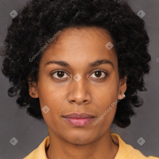 Neutral black young-adult female with short  brown hair and brown eyes