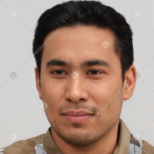 Neutral asian young-adult male with short  black hair and brown eyes