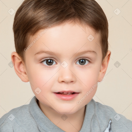 Joyful white child male with short  brown hair and brown eyes