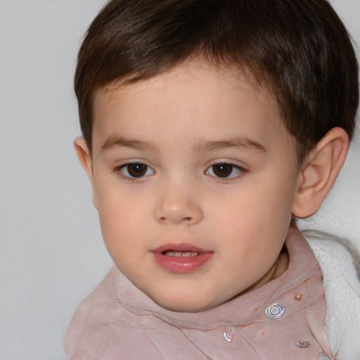 Neutral white child female with short  brown hair and brown eyes