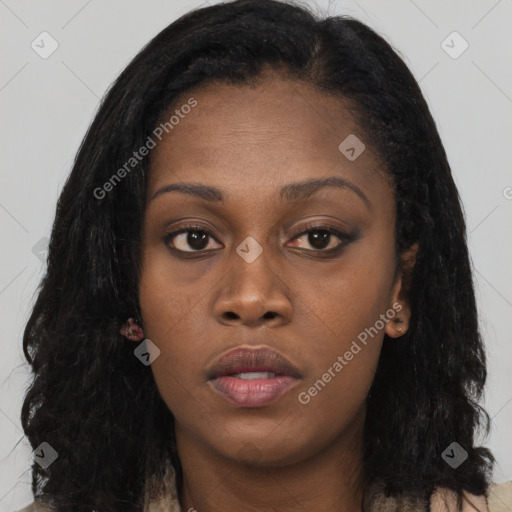 Neutral black young-adult female with long  black hair and brown eyes