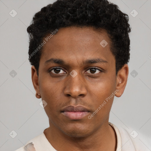 Neutral black young-adult male with short  brown hair and brown eyes