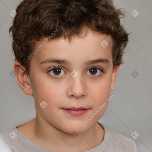 Joyful white child male with short  brown hair and brown eyes