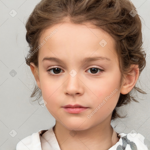 Neutral white child female with medium  brown hair and brown eyes